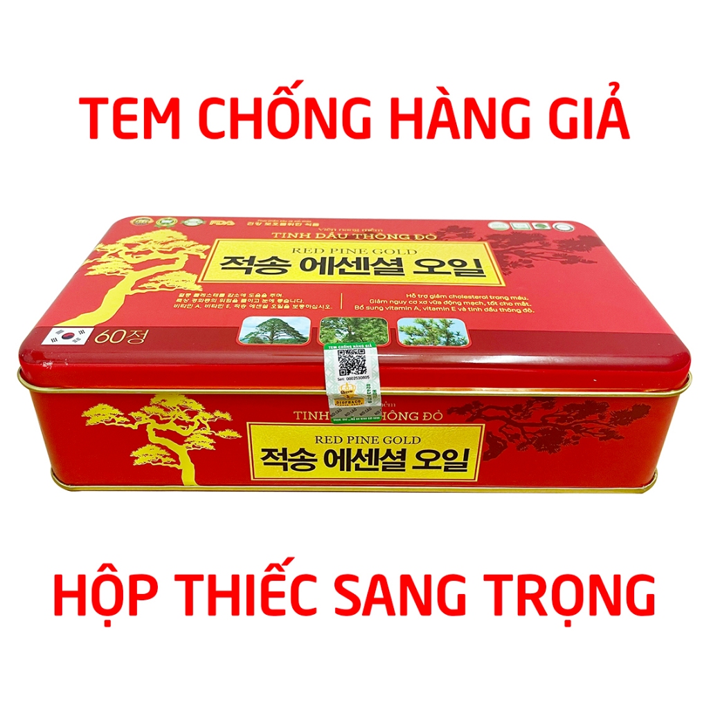 Viên tinh dầu thông đỏ (hộp thiếc) Red Pine Gold tốt cho mắt, giảm cholesterol trong máu - 60 viên