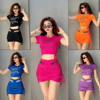 Bộ Đồ Tập Thể Thao Nữ Áo Croptop Rút Dây Quần Váy Rút In Nhiều Màu Tập Gym Yoga Aerobic Cao Cấp