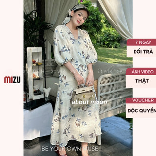 Váy Babydoll Cổ V Dài Tay Chun Dáng Maxi Kèm Đai Buộc - Đầm In Hình 3D Phong Cách Lolitan Có Bigsize - Vải 2 Lớp Mềm BB1