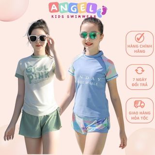  Đồ bơi bé gái kín đáo quần đùi size đại Sunday  xanh hồng  từ 25-60kg 