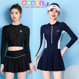 Đồ bơi tay dài kiểu váy cho nữ có mút ngực khóa trước tiện lợi kiểu dáng thể thao cá tính mẫu mới 2024