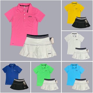 Set Bộ Váy Thể Thao Xếp Ly 2 Lớp Áo Có Cổ Titleist 02 Chơi Tennis, Cầu Lông, Erobic, Golf Vải Thun Poly Co Giãn Tốt