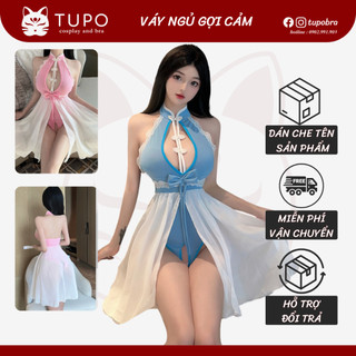 Váy ngủ sexy sườn xám cổ trang Trung Hoa xẻ tà hở đáy liền thân quyến rũ gợi cảm