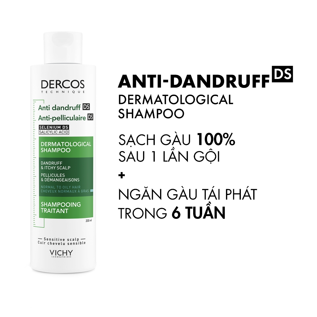 Dầu gội sạch gàu cho da đầu dầu, ngứa Vichy Dercos Anti Dandruff 200ml