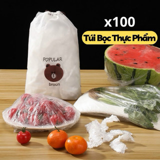 Set 100 Màng Bọc Thực Phẩm PE Co Giãn Siêu Dai Có Chun Túi Hình Gấu Bọc Đồ Ăn Tái Sử Dụng Nhiều Lần