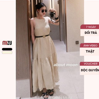 Váy Babydoll Sát Nách Cổ Tròn Xếp Ly Trơn Kèm Đai - Đầm Dự Tiệc Hàng Ngày Dáng Maxi Có Bigsize - Vải Thô 2 Lớp BB1