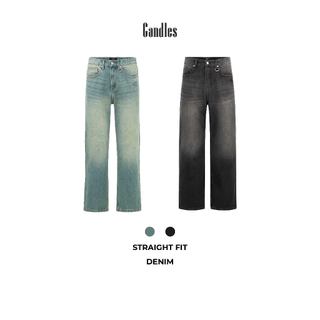 Quần jeans nam nữ dáng đứng CANDLES VINTAGE STRAIGHT JEANS chi tiết mài rách thủ công denim 13oz washed chính hãng