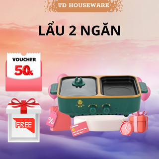 💥sale 7 ngày💥 Bếp lẩu nướng 2 ngăn đa năng mini lẩu nướng, điều chỉnh nhiệt độ, chống dính cao cấp siêu sale