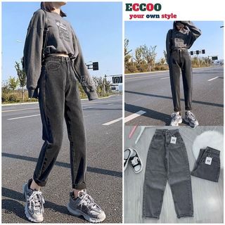 Quần bagy bò nữ "freeship"xám khói trơn -quần jeans nữ ống côn lưng cáo kiểu dáng hàn quốc ulzzang kho si phuong viet