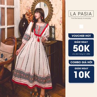 Đầm Dáng Xoè Thêu Sang Chảnh Màu Trắng LP61 Họa Tiết Boho Váy Sang Chảnh Xinh