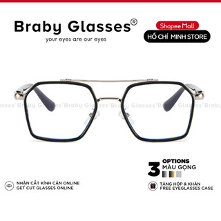 Gọng kính cận đa giác nam nữ Braby Glasses thiết kế đăc biệt 2 cầu kim loại mảnh trong suốt tinh tế MK34
