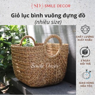 Giỏ đựng đồ hình vuông Smile Decor , giỏ cói trang trí nội thất phong cách Bắc Âu