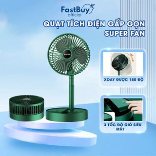 Quạt Mini Tích Điện Để Bàn Super Fan Gấp Gọn 3 Tốc Độ Gió  Dung Lượng Pin 1200mAh Xoay 360 Độ Cổng Sạc USB Tiện Dụng