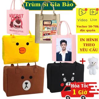 Túi Du Lịch Đựng Đồ Đa Năng Đi Chơi, Đi Biển, Để Quần Áo, Túi Xách Cài Vali Vải Nỉ Xốp Hoạ Tiết Hoạt Hình Cho Mẹ Và Bé