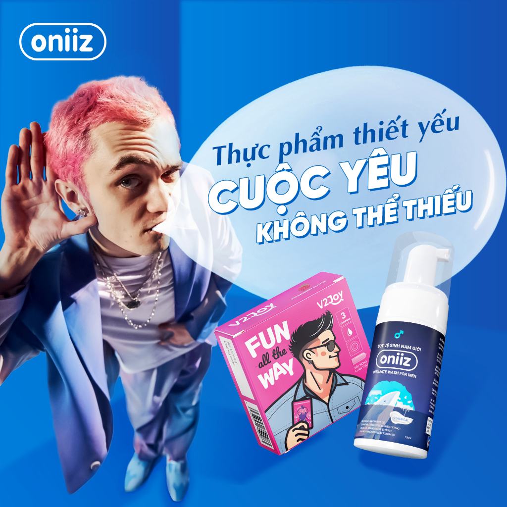 Combo Alpha Love Oniiz - Bọt vệ sinh nam giới, dung dịch vệ sinh nam và Bao cao su V2joy quà tặng sữa rửa mặt 30ml