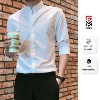 Áo sơ mi cổ tàu GMAN, vải lụa cao cấp kiểu dáng trẻ trung, co giãn 4 chiều