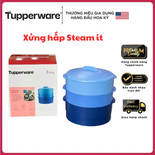Xửng Hấp Steam It 3 Tầng - Xanh blue , xửng hấp siêu nhanh, xửng hấp nhựa nguyên sinh chính hãng Tupperware
