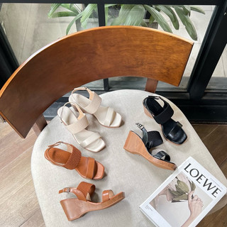 Sandal nữ đế xuồng 8cm đúp trước 2cm quai ngang phối thun đế siêu nhẹ êm chân - sandal xuồng nữ đi biển nhẹ êm(ảnh thật)