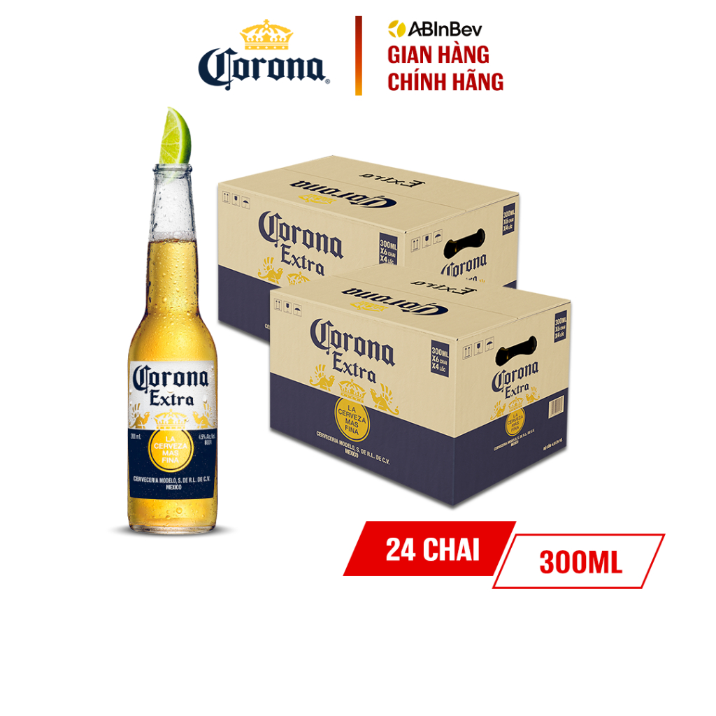 Combo 2 Thùng Bia Corona Extra nhập khẩu thùng 24 chai (300ml/chai)