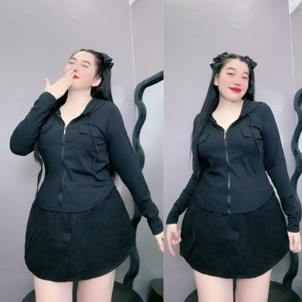 Áo Khoác Bigsize Nữ Có Mũ Khóa Kéo Chất Thun Gân Mỏng Mát Mùa Hè Thời Trang 58 - 95Kg - G18