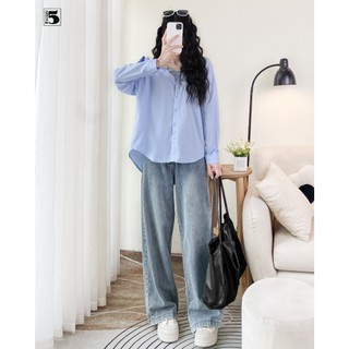 Quần jeans nữ dáng dài ống rộng cạp cao liền 2 cúc tôn dáng 5709