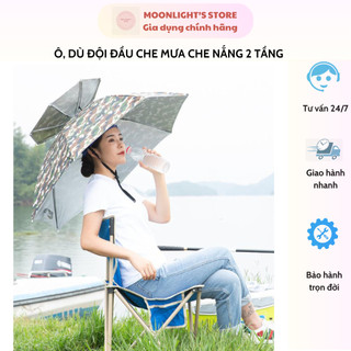 Mũ ô đội đầu 2 tầng che nắng mưa, câu cá, dã ngoại, làm việc ngoài trời - ô đội đầu 2 tầng che nắng mưa di động