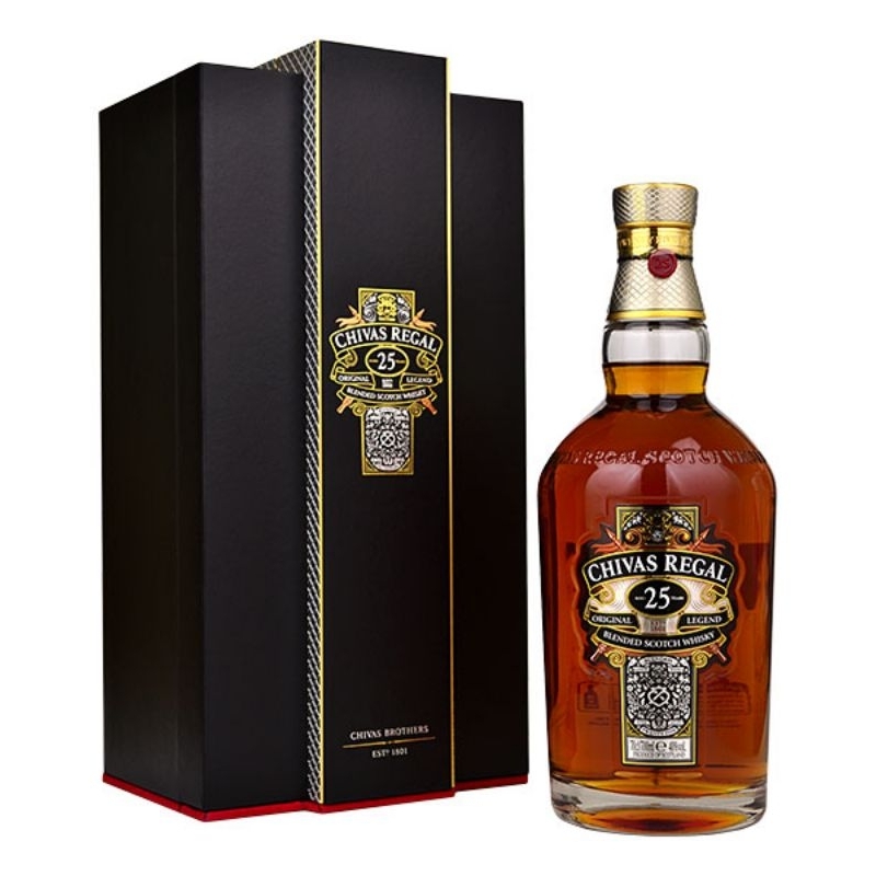 Vỏ Chai Chivas 25 Scotland Cao Cấp Trang Trí Nhà Cửa. Chai Rỗng Không Có Chất Lỏng Bên Trong.