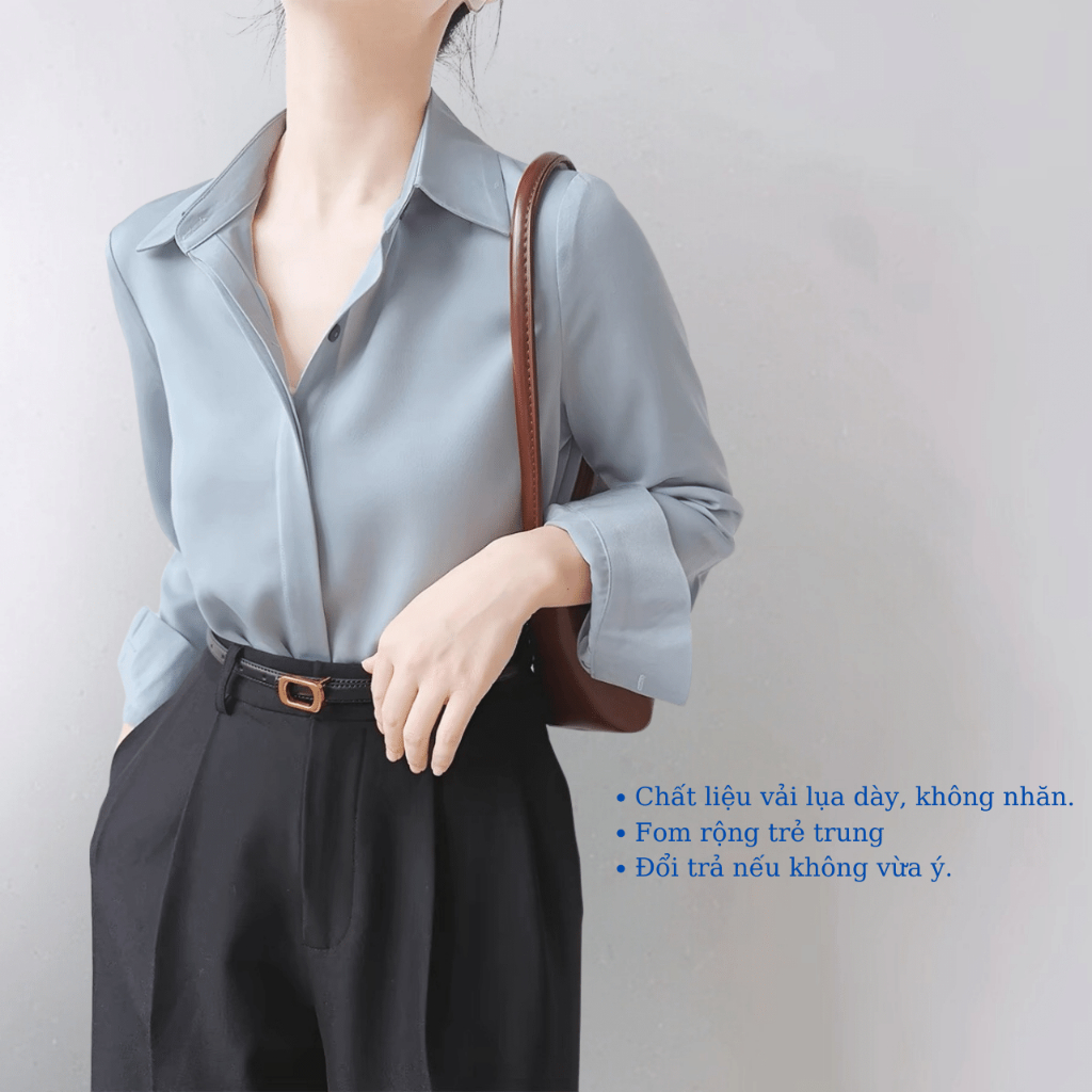 Áo sơ mi nữ dài tay lụa Qeen cao cấp vải dày mềm rủ không nhăn fom áo rộng A57 | BigBuy360 - bigbuy360.vn