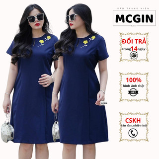 Đầm Thiết Kế Trung Niên MCGIN, Đầm Thêu Hoa Vàng / Kiểu dáng đơn giản, thêu hoa tinh tế - Đầm tặng mẹ BigSize [Miu018]