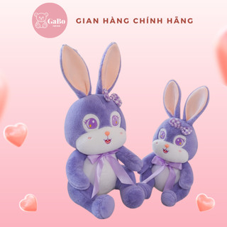 Gấu bông thỏ tím ngồi đeo nơ kẻ, thú bông thỏ tím gabo teddy bear