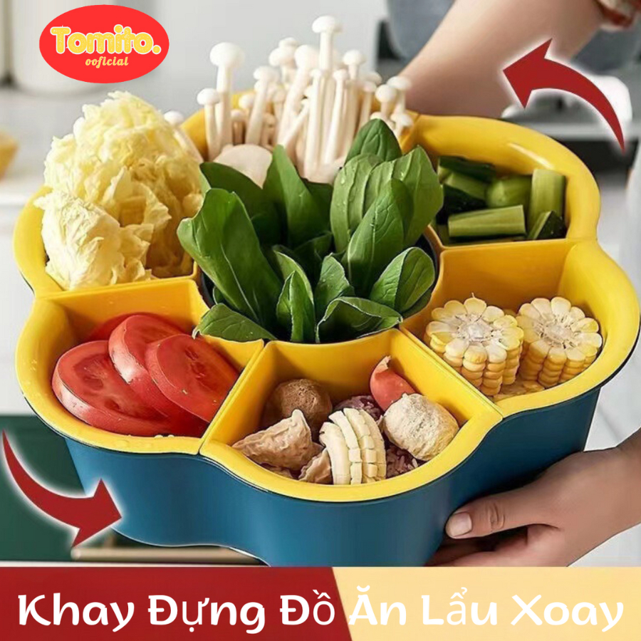Khay đựng rau lẩu 9 ngăn xoay 360 độ tiện lợi, Rổ nhựa xoay ăn lẩu đựng rau đồ ăn, Khay đựng bánh kẹ