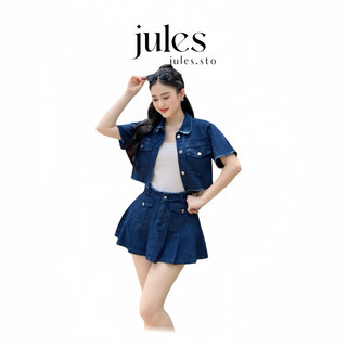 Set Jeans Nữ Áo croptop kèm Chân váy xếp ly tua lai JULES