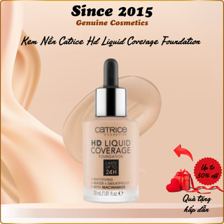 Kem nền  Catrice HD Liquid Coverage Foudation, không trôi, không bết dính - chính hãng Đức, không xuông tone 24h