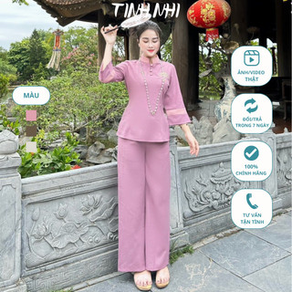 Đồ lam đi chùa chất đũi thái thêu sen TINH NHI thanh lịch sang trọng PP48