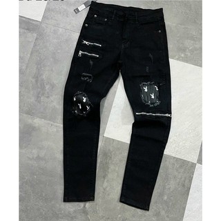 Quần bò nam boy phố đen vá thỏ khóa gối vải co giãn mẫu mới cao cấp-AHFASHION