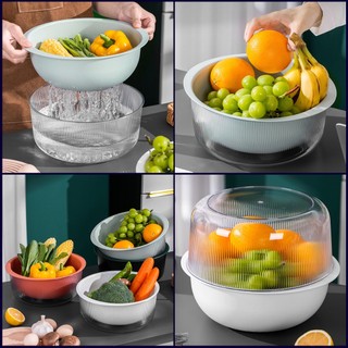 Bộ chậu rổ đựng và rửa rau, hoa quả 2 lớp đa năng CCKO CK9321 cao cấp