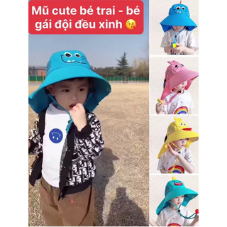 Mũ Nón Rộng Vành Chống Nắng, Chống Tia UV Cho Bé, Chất Liệu Vải Thô Lưới Thoáng Mát Có Dây Đeo Và Còi Đi Biển