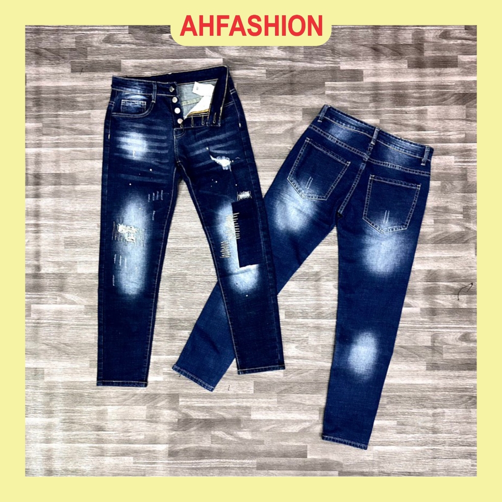 Quần jean DSQ xanh boy phố bản 4 cúc  Menswear Pants sáng slimfit ống ôm cao cấp-AHFASHION