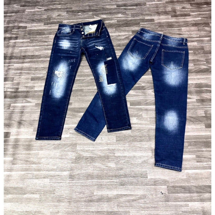 Quần jean DSQ xanh boy phố bản 4 cúc  Menswear Pants sáng slimfit ống ôm cao cấp-AHFASHION