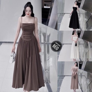 Đầm 2 dây phom dài xoè có mút chất thun gân co giãn thích hợp mặc đi tiệc đi làm đi chơi phù hợp với mọi phong cách