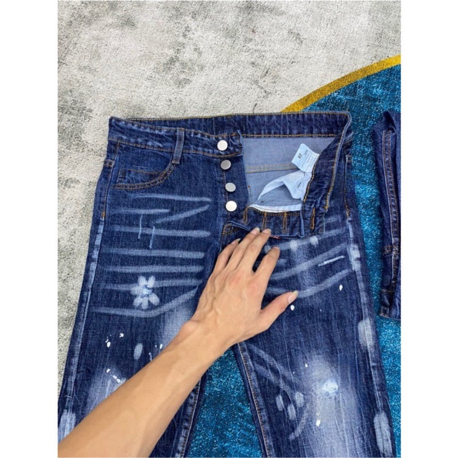 Quần jean DSQ xanh boy phố bản 4 cúc  Menswear Pants sáng slimfit ống ôm cao cấp-AHFASHION