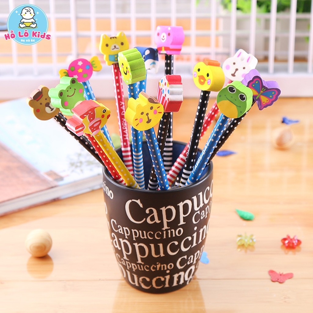 Bút chì gỗ kèm tẩy nhiều hình khác nhau cho bé/High Quality Pencils With Topper Eraser Wood Animal E