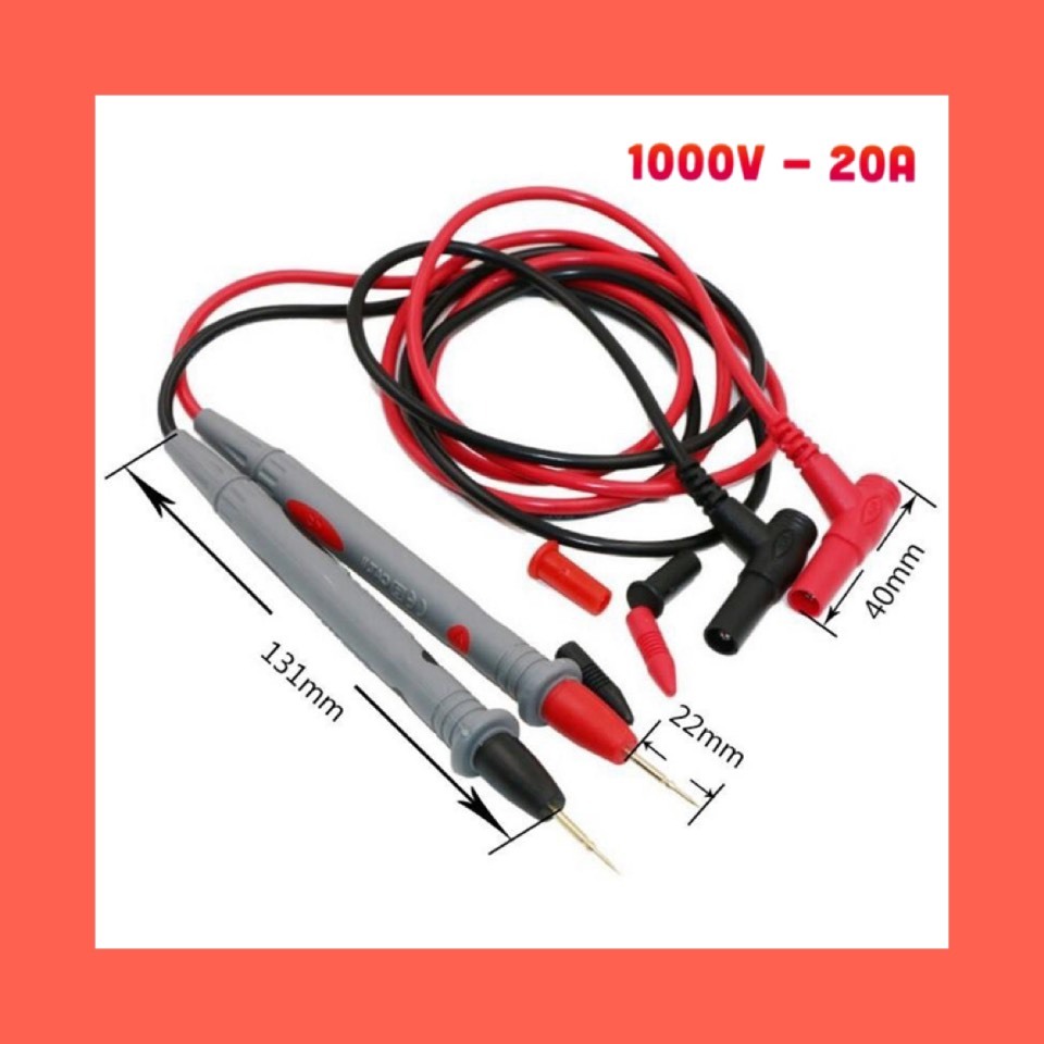 Que Đo Đồng Hồ Điện Chịu Tải 1000V-20A Đầu Kim Mạ Đồng Dây đo đồng hồ vạn năng 1000v 20a mũi nhọn.dây dài, vỏ cao su dẻo