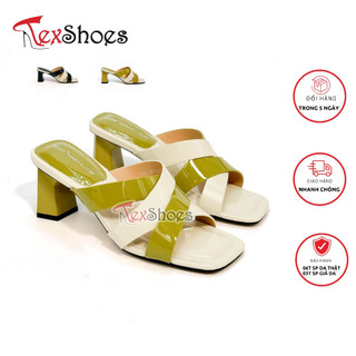 Guốc nữ quai đan chéo mix màu thời trang gót trụ 7cm TEX SHOES