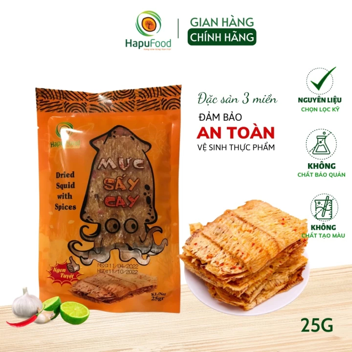 Mực sấy cay (cán tẩm) HAPUFOOD 25g - mực khô ăn liền hảo hạng