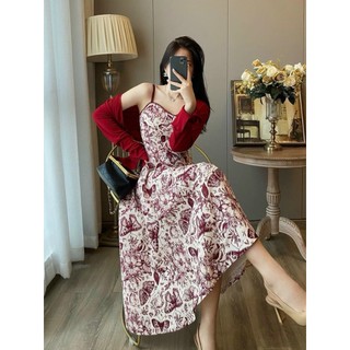 Đầm lụa 2 dây maxi in hoa kèm khoác ngoài phụ hợp đi biển đi chơi D240