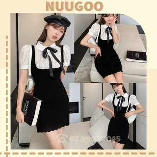 váy nữ [FREESHIP] đầm nữ  xinh màu đen cổ nơ  ngắn phong cách hàn quốc NUUGOO25