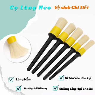 Bộ cọ lông heo 5 cây - rửa xe chi tiết ô tô xe máy