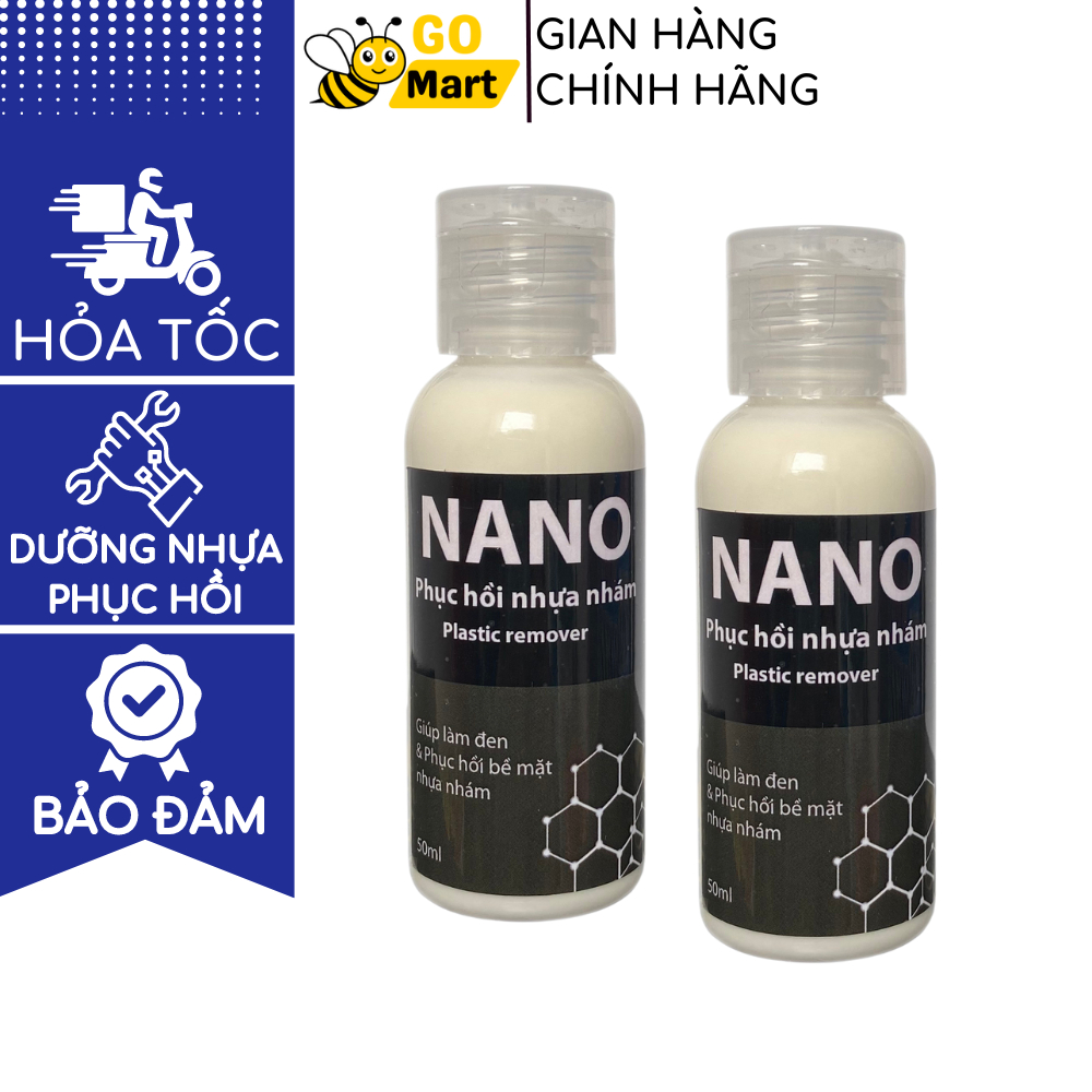 Nano phục hồi nhựa nhám 50ml chai lớn, dung dịch làm mới và dưỡng nhựa đen ô tô, xe máy cũ Go Mart