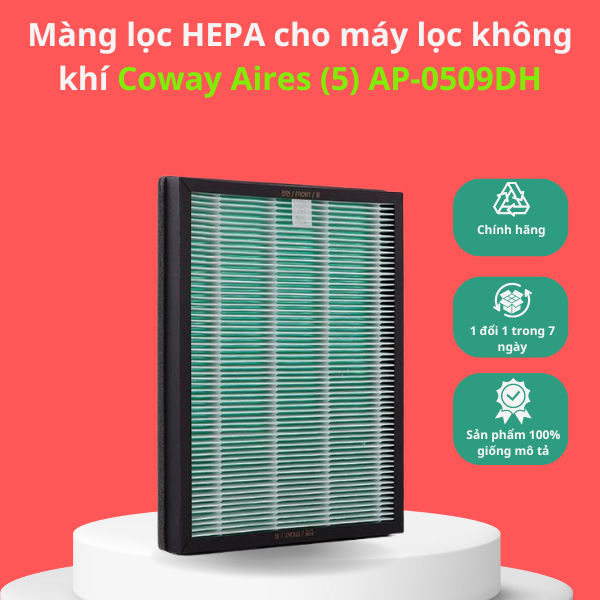 [Chính Hãng] Màng lọc HEPA cho máy lọc không khí Coway Aires (5) AP-0509DH
